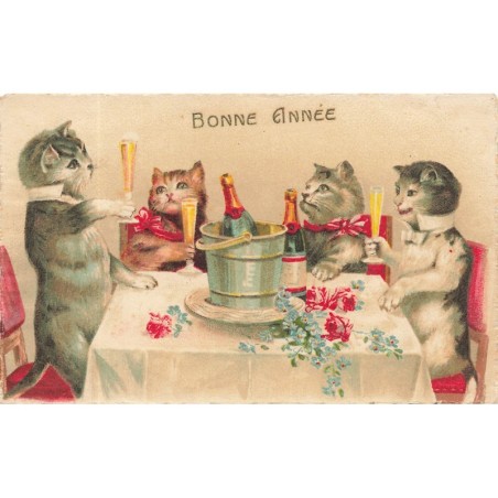 n°28481 - Bonne Année - Chats Humanisés trinquant au champagne