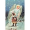 n°28488 - Carte Gaufrée - Ange Gardien accompagnant une fillette marchant dans la neige