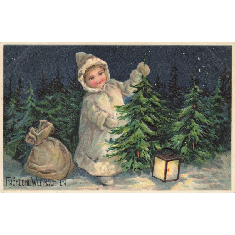 n°28489 - Carte Gaufrée - Noël - Fröhliche Weihnachten - Enfant choisissant un sapin