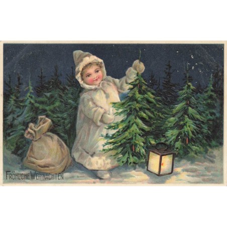n°28489 - Carte Gaufrée - Noël - Fröhliche Weihnachten - Enfant choisissant un sapin