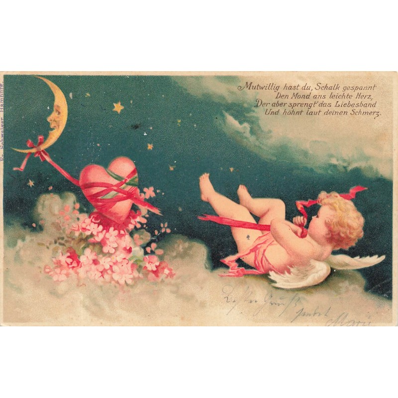 n°28491 - Ange tirant sur un ruban accroché à un coeur