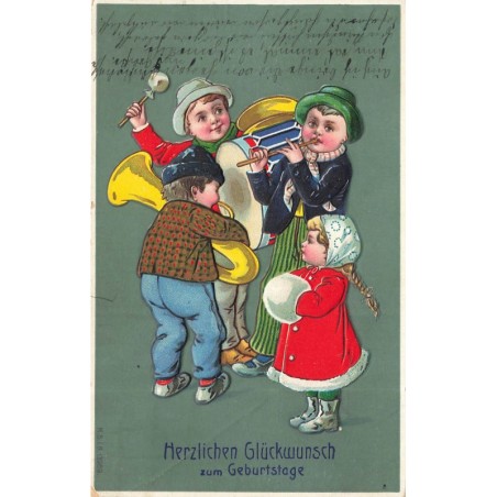 n°28493 - Carte Gaufrée - Anniversaire - MSIB 13969 - Fillette écoutant une fanfare