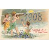 n°28476 - Carte Gaufrée - S 703 - Viel Glück im Neuen Jahre 1908 - Anges tirant des fleurs avec une arbalète