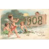 n°28475 - Carte Gaufrée - S 703 - Viel Glück im Neuen Jahre 1908 - Anges avec une sarbacane