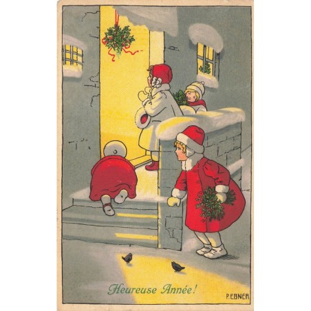 n°28503 - Illustrateur Pauli Ebner - MM Vienne 695 - Heureuse Année -Fillettes près d'une maison éclairée