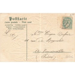 n°28506 - Carte Gaufrée - Bonne Année - Veilleur de nuit marchant dans une rue - nains