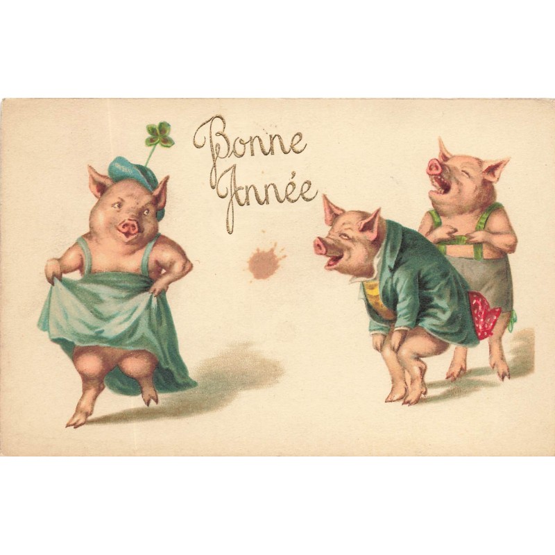 n°28508 - Carte Gaufrée - Nouvel An - Bonne Année - Cochons habillés