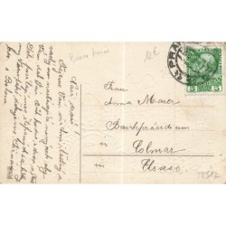 n°28512 - Carte Gaufrée - Vesely novy pok - Fillettes assises sur des champignons regardant des cochons