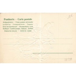 n°28528 - Carte Gaufrée - Noël - God Jul - Père Noël avec ses rennes sonnant à une porte