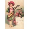 n°28534 - Carte Gaufrée - Fantaisie - Souvenir - Garçon jouant de la mandoline pour des oiseaux