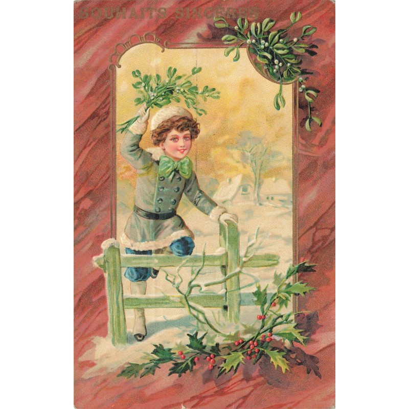 n°28535 - Carte Gaufrée - Fantaisie - Souhaits Sincères - Garçon sautant une barrière