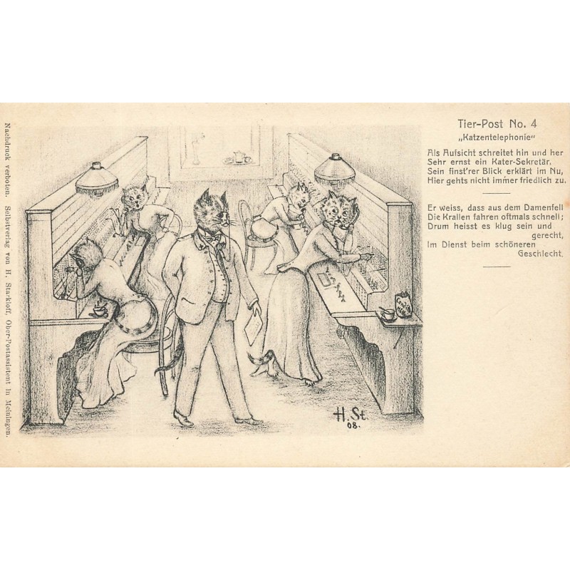 n°28542 - Fantaisie - Animaux habillés - Chats travaillant dans un standard téléphonique