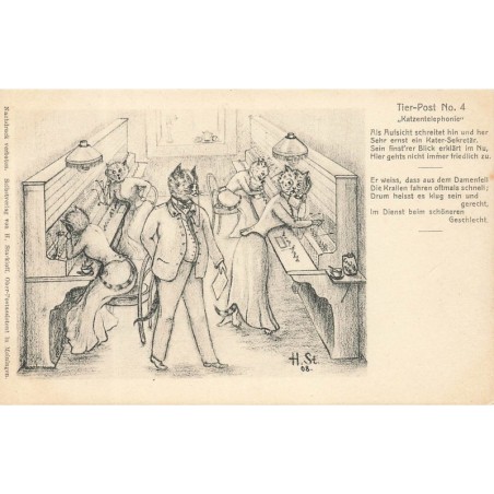 n°28542 - Fantaisie - Animaux habillés - Chats travaillant dans un standard téléphonique