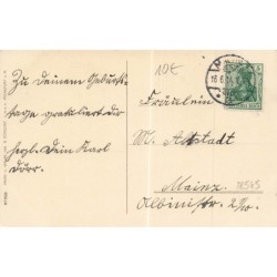 n°28545 - Fantaisie - Couple sur un banc, le garçon jouant de la mandoline, un teckel près de la jeune fille