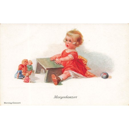 n°28546 - Fantaisie - Morning-Concert - Fillette chantant pour ses poupées et son ours en peluche - Teddy Bear