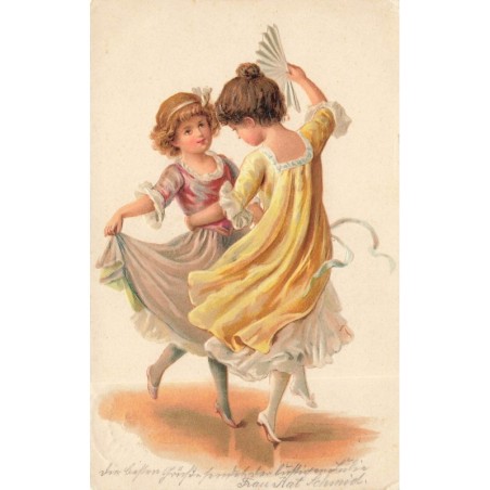 n°28548 - Carte Gaufrée - Fantaisie - Deux jeunes filles dansant