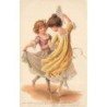 n°28548 - Carte Gaufrée - Fantaisie - Deux jeunes filles dansant
