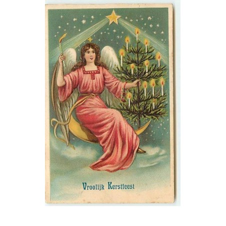 n°13430 - Carte Gaufrée - Vroolijk Kerstfeest - Ange gardien près d'un sapin