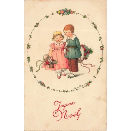 n°28555 - Illustrateur Pauli Ebner - Joyeux Noël - Jeune couple apportant des fleurs