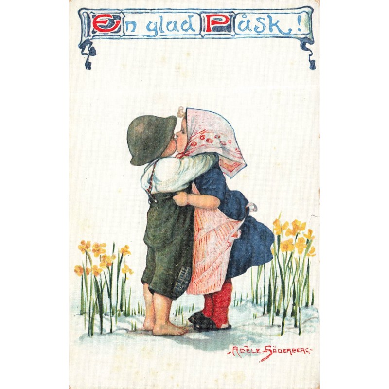 n°28564 - Pâques - En Glad Pask - Illustrateur Adèle Söderberg - Jeune couple s'embrassant