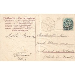 n°28567 - Carte Gaufrée - Joyeux Noël - Ange gardien tenant en laisse un mouton ave un ange assis sur son dos