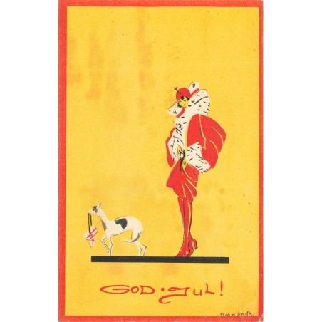 n°28570 - God Jul - Stina Smith - Une femme élégante suivant un chien portant des paquets - Art Déco