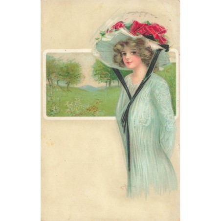 n°28576 - Fantaisie - Jeune Femme portant un grand chapeau