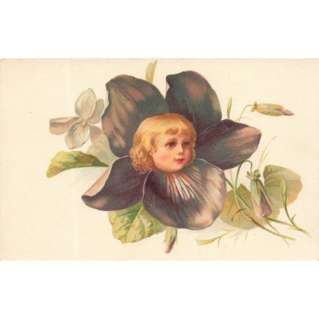 n°28578 - Fantaisie - Portrait d'un enfant au milieu d'une violette