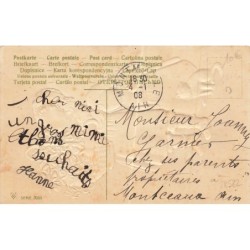 n°28582 - Carte Gaufrée - Flatscher 7089 - Bonne Année - Jeune fille portant des trèfles dans un panier - chat