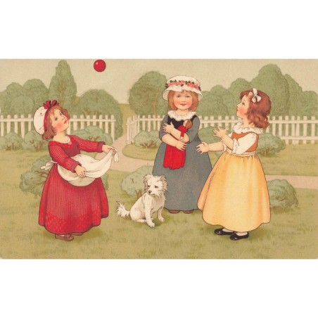 n°28587 - Fantaisie - Flatscher - Jeunes filles jouant avec une balle dans un jardin