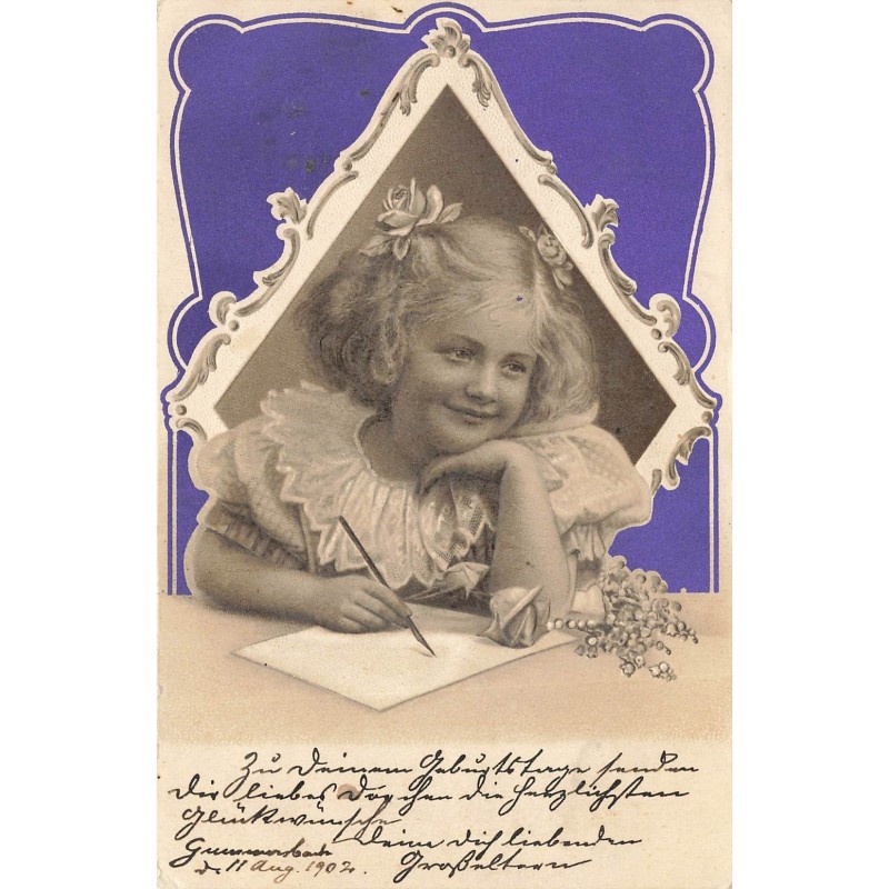 n°28592 - Carte Gaufrée - Fantaisie - Fillette écrivant une lettre