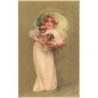 n°28594 - Fantaisie - Meissner - Jeune fille portant deux chiens - Bouledogue