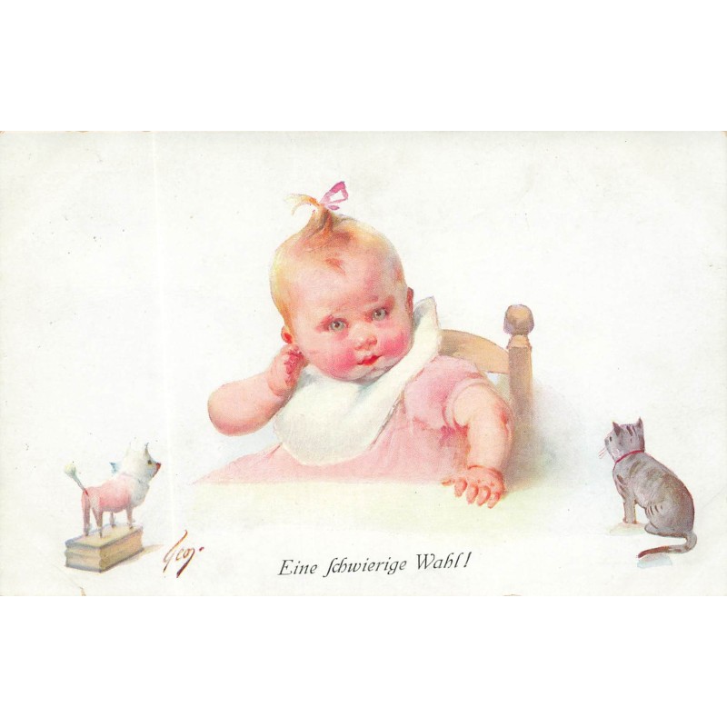 n°28599 - Illustrateur Geo MM Vienne n° 782 - Bébé se grattant l'oreille regardant un chat