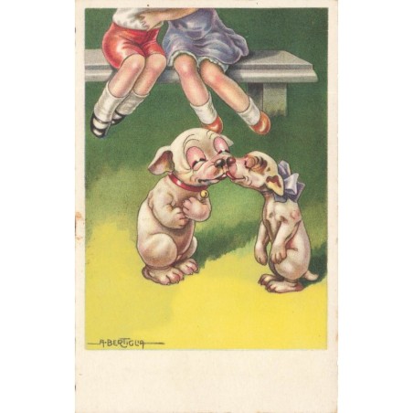 n°28604 - Illustrateur A . Bertiglia - Deux chiens s'embrassant