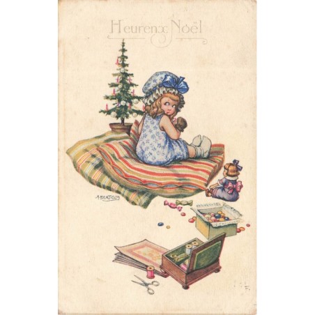 n°28606 - Illustrateur A . Bertiglia - Heureux Noël - Fillette berçant une poupée