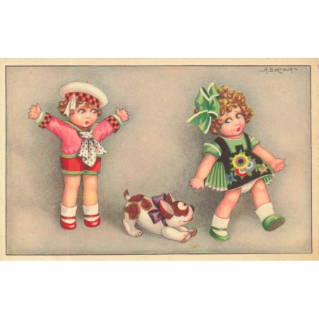 n°28607 - Illustrateur A . Bertiglia - Deux enfants avec un chien entre eux