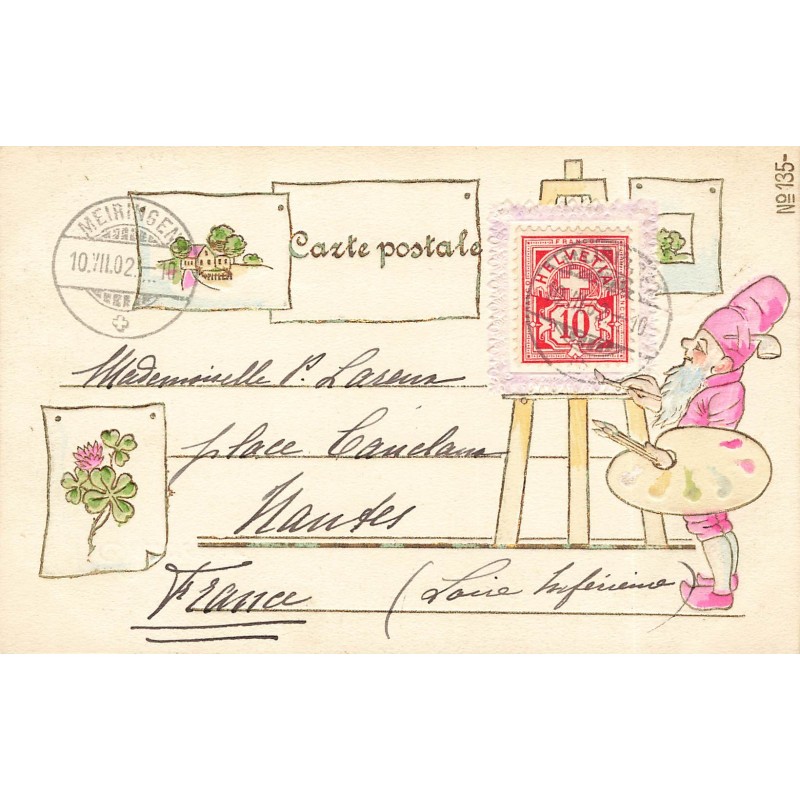 n°28618 - Carte Gaufrée - Fantaisie - Nain peignant un tableau