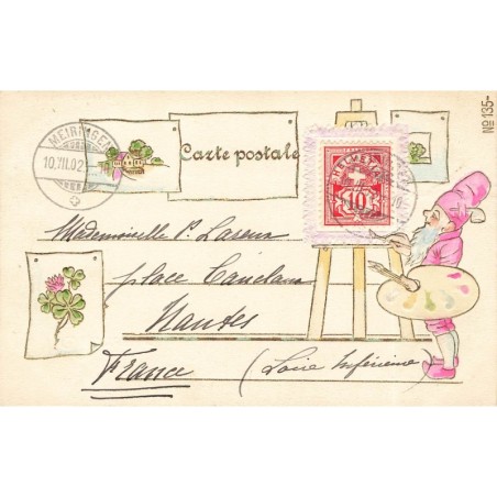 n°28618 - Carte Gaufrée - Fantaisie - Nain peignant un tableau