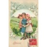n°28619 - Carte Gaufrée - Fantaisie - Amitié - Enfants se promenant - Brin de muguet