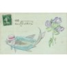 n°28622 - Carte Gaufrée- 1er Avril - Poisson portant un chapeau et Violettes