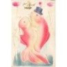 n°28623 - Carte en relief - 1er Avril - Couple de poissons dansant