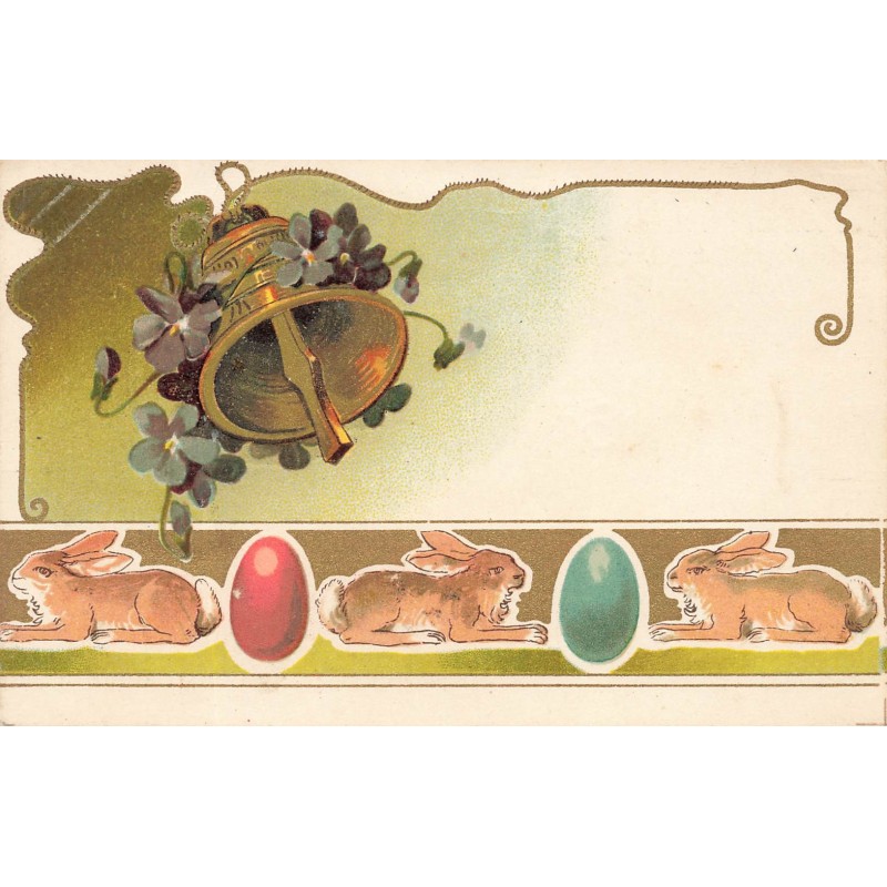 n°28624 - Pâques - Art Nouveau - Lièvres avec des oeufs sous une cloche