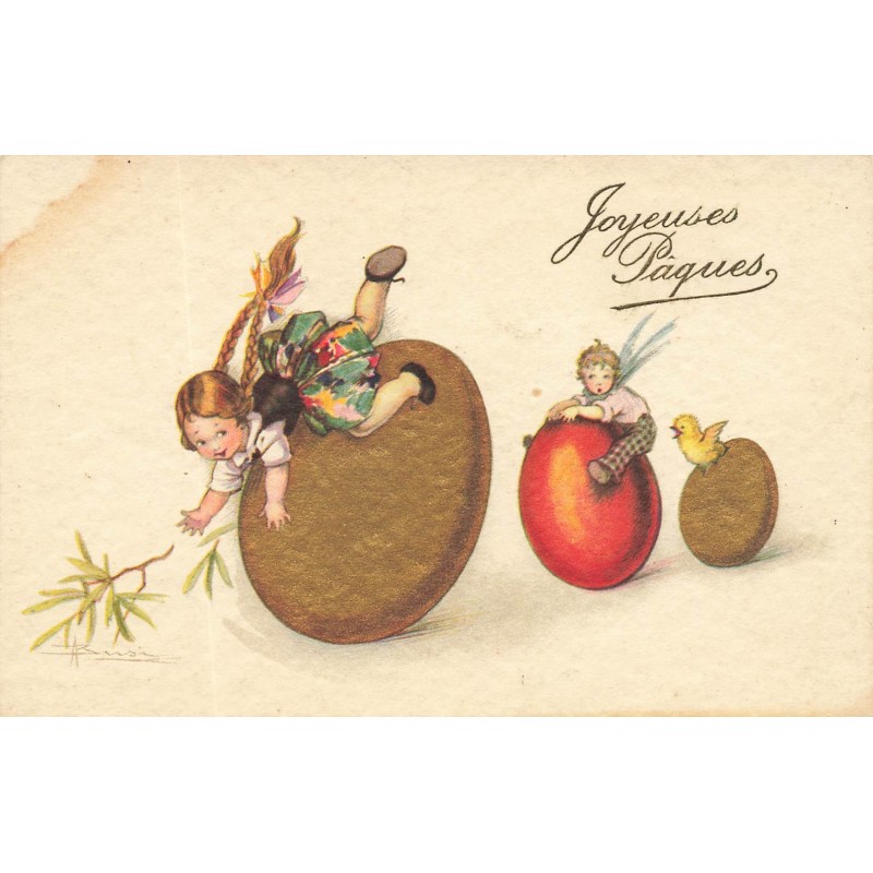n°28626 - Busi - Joyeuses Pâques - Enfants joaunt sur des oeufs