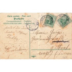 n°28628 - Carte Gaufrée - Pâques - Fröhliche Ostern - Lièvre habillé, lançant des oeufs avec un canon