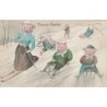 n°28632 - Bonne Année - Cochons habillés faisant du ski, ou de la luge
