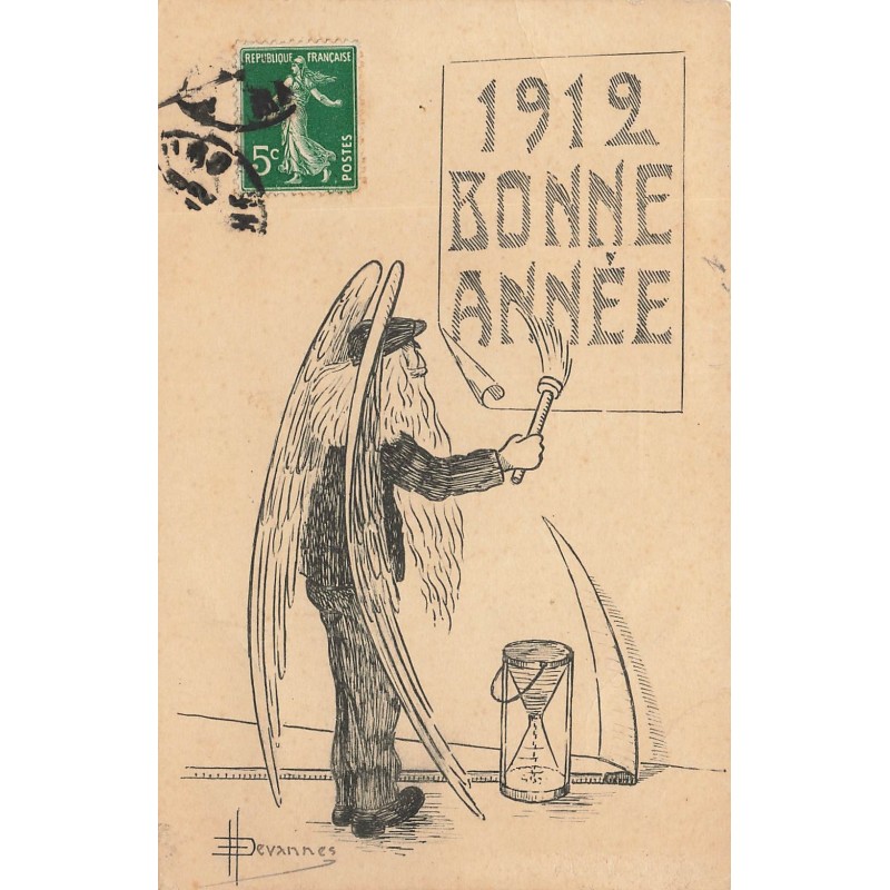 n°28633 - Illustrateur H. Devannes - Bonne Année 1912 - Vieil Ange collant une affiche