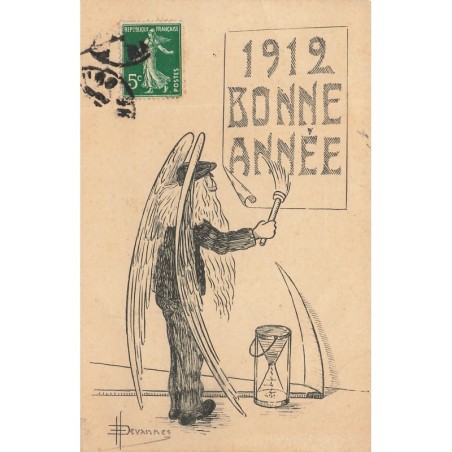 n°28633 - Illustrateur H. Devannes - Bonne Année 1912 - Vieil Ange collant une affiche