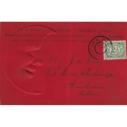 n°28638 - Carte Gaufrée - Gelukkig Niewjaar - Croissant de lune humanisé