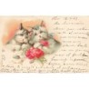 n°28646 - Carte Gaufrée - Animaux - Chat - Deux chats avec des fleurs