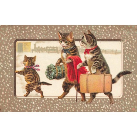 n°28649 - Animaux - Serie 1350 - Chats partant en voyage en train